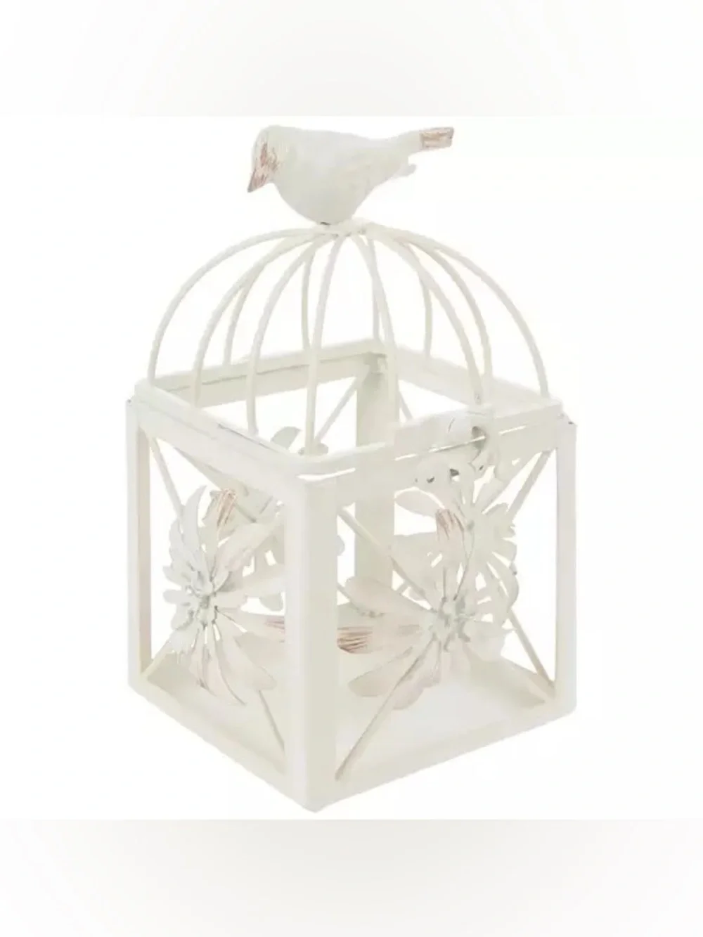 White Floral Metal Bird Cage
